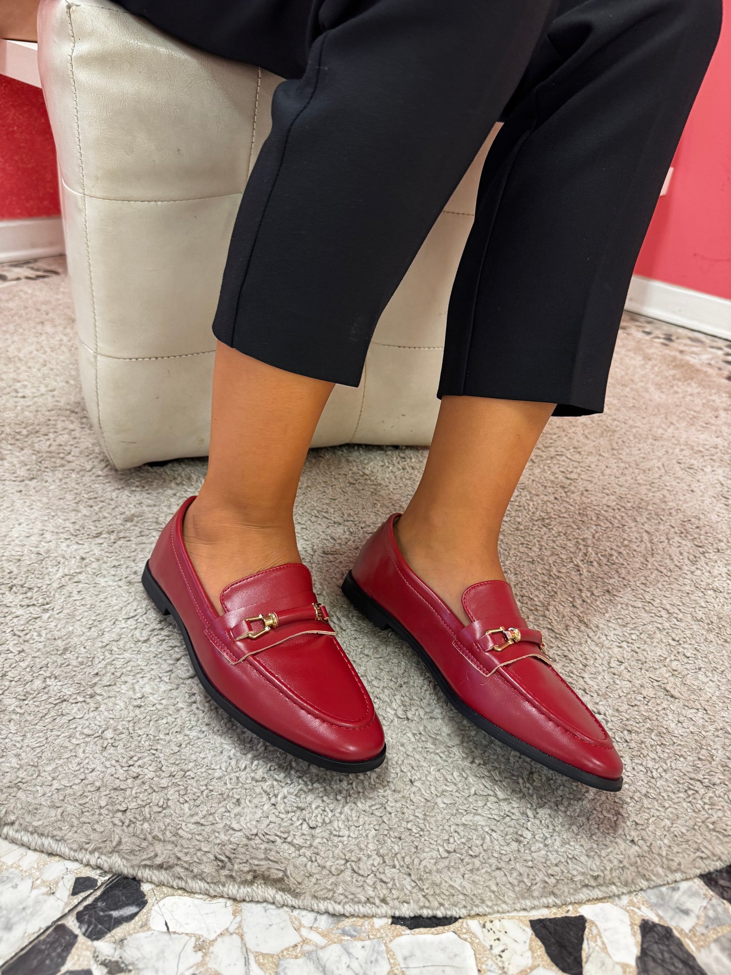 Francesco Milano mocassino rosso con accessori oro