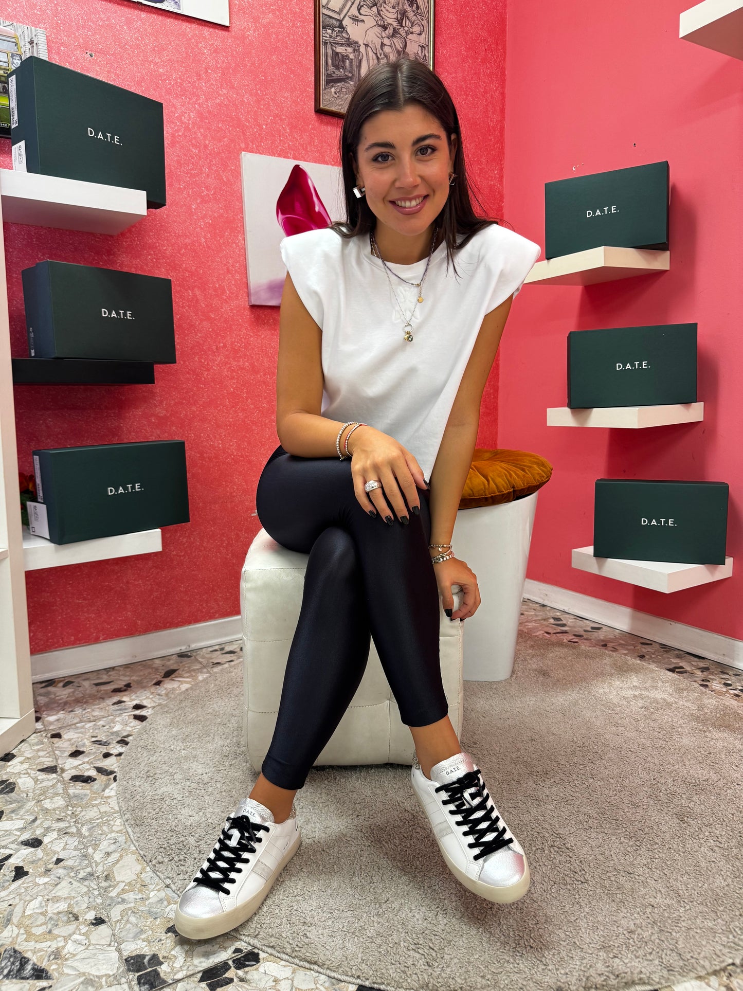 Sneakers D.A.T.E. HILL LOW SHINY WHITE-PLATINUM